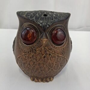 Davar Original Vintage 70's Ceramic Owl Candle Lamp Amber Eyes Mid-Century